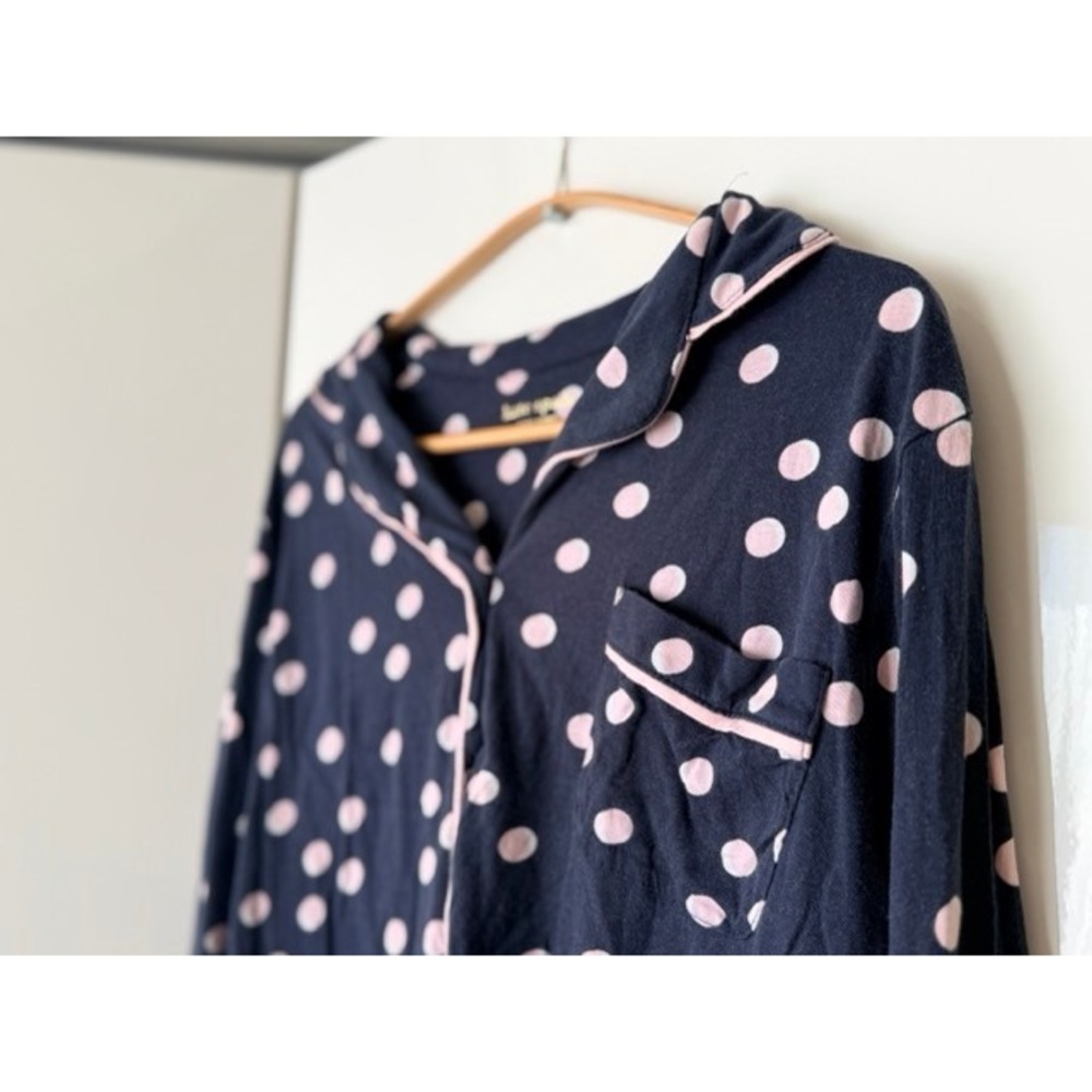 Kate Spade Navy Polka Dot PJ Top Cottagecore Cozy Sleepwear L - Picture 3 of 5